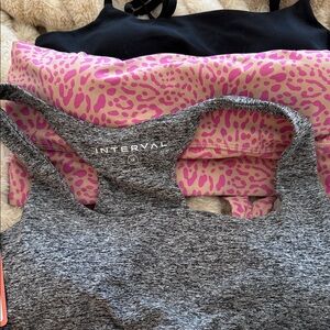 Interval Gray & JoyLab Pink Leopard Print Sports & Black sports bra Crz yoga NWT